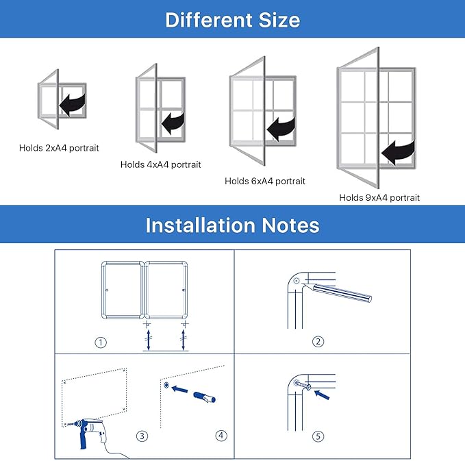 SWANCROWN Enclosed Cork Bulletin Boards Wall-Mounted Noticeboard Protective Display Case for Retail School Apartment 28x26 inch (6xA4)