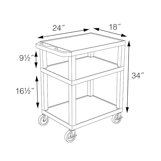 FSE Luxor 373-WT34 34"H AV Cart - Three Shelves - Black Legs