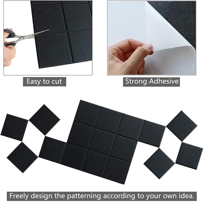 Large Cork Board Felt Board Tiles for Walls with 30 Push Pins, 11.8"x11.8" Pack of 12 Pin Board Notice Boards for Home Office Kitchen, Bulletin Board Wall Tiles for Photos Memos