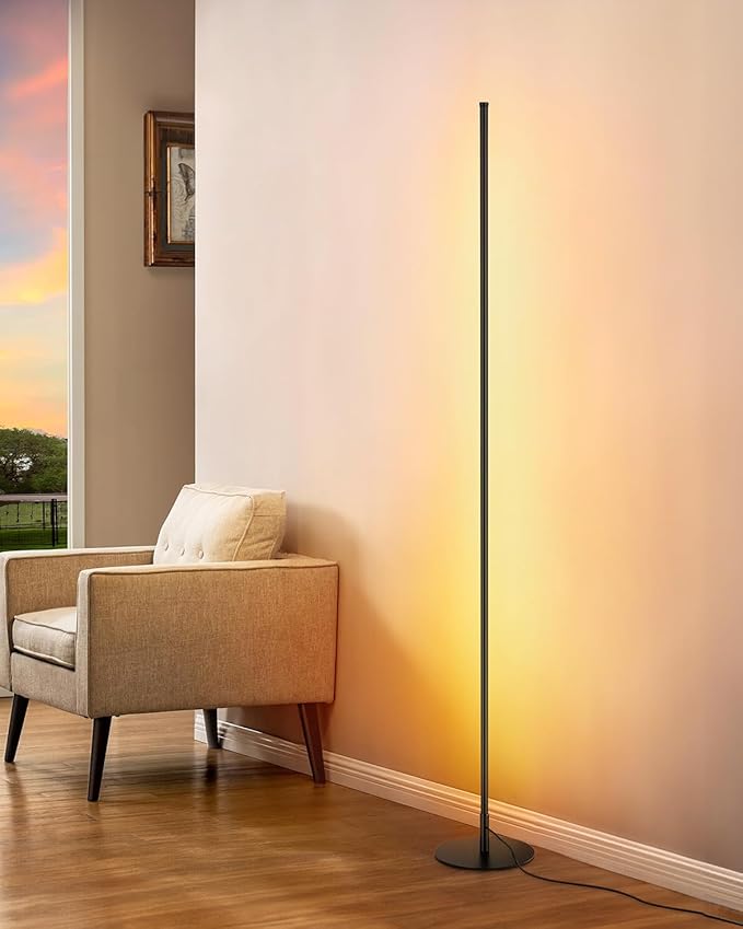 unionlux Corner Floor Lamp, Minimalist LED Corner Floor Lamp All Metal 24W Dimmable 200% Brighter Adjustable2700K-6500K with Remote/Foot Control, Modern Corner Lamp for Living Room Bed Room