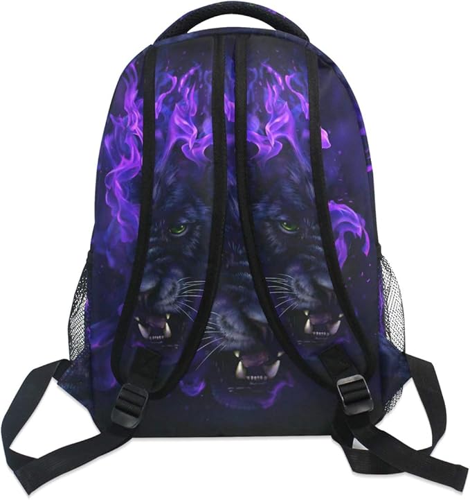 senya Panther Head In Flames Backpack School Bag Travel Daypack Rucksack for Boys