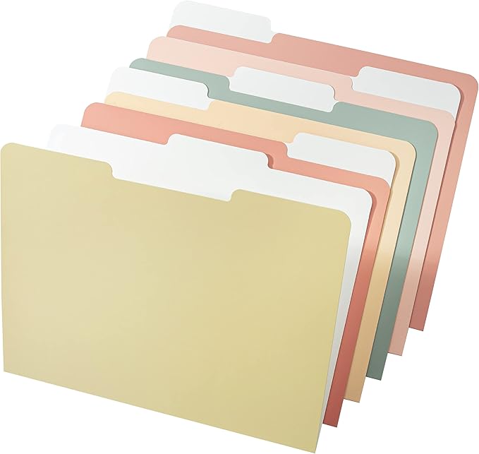 Mr. Pen- File Folders, 6 Pack, Vintage Colors, 1/3-Cut Tab, File Folders Letter Size, Colored File Folders, Office File Folder, Colored Folders, Office Supplies File Folders, File Folders with Tabs