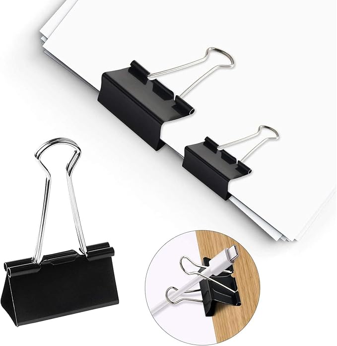 SANNIX 42 PCS Binder Clips, 1 inch 25mm Binder Clips Black Paper Clamps Medium Size for Office Home School
