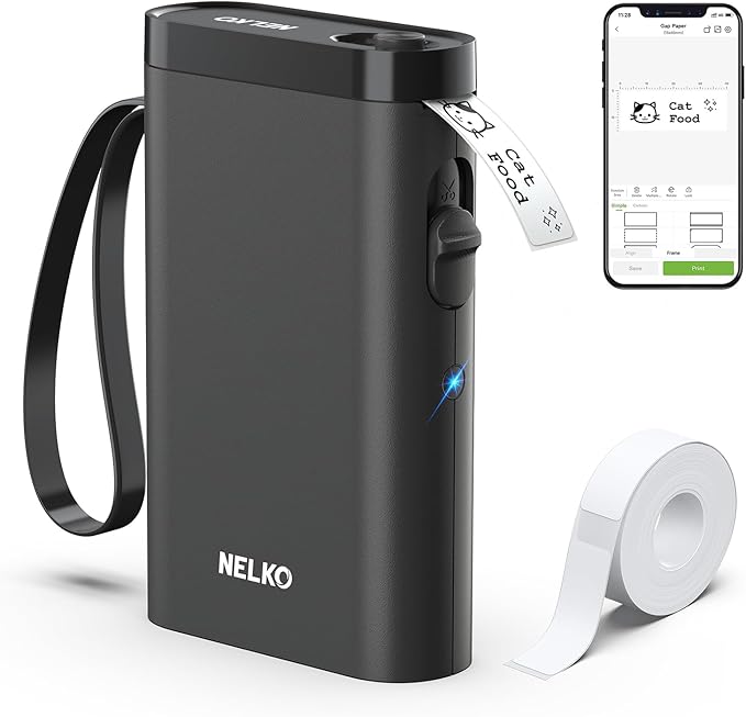 Nelko Label Maker Machine with Tape, P21 Bluetooth Label Printer, Wireless Mini Label Makers with Multiple Templates for Organizing Office Home, Black