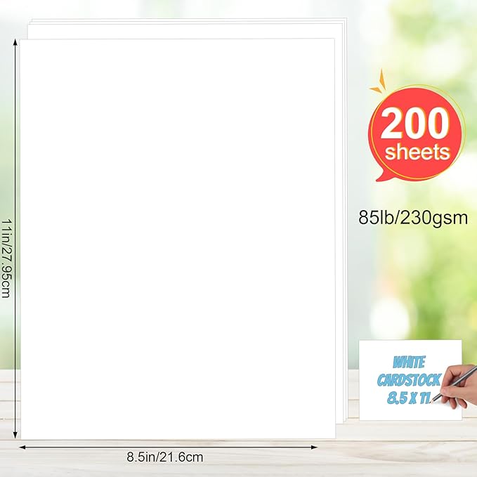 Joyberg 200P White Cardstock 8.5 x 11, 230gsm Cover Cardstock Paper, 85 Lb Heavy Card Stock for Printer, Card Stock Paper for Invitations, Scrapbooking, Crafts, Diy Cards, Decoration, Drawing