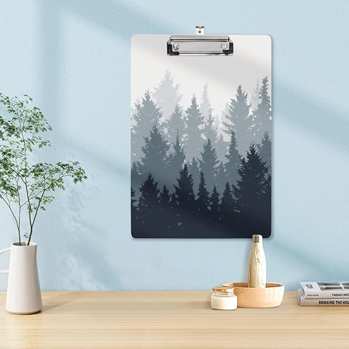 WAVEYU Fashion Cute Clipboard, Decorative Office School Hardboard Wood Nursing Clip Board for Standard A4 Letter Size for Students, Women, Men and Kids, 12.5"x 9", Forest Pattern