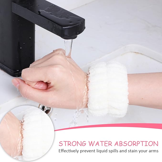 Chuangdi 4 Pairs Wrist Bands for Washing Face Wrist Spa Microfiber Wash Towel Band Scrunchies Absorbent Wristbands Sweatband for Women Prevent Liquid from Spilling