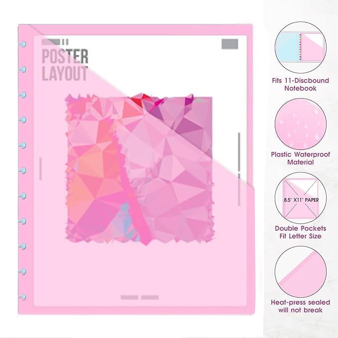 8 PCS Discbound Dividers Letter Size Disc Planner 2 Pocket Fit Letter Size 8.5" x 11" Paper Notebook with Pockets 11 Disc Folder for Office Home School