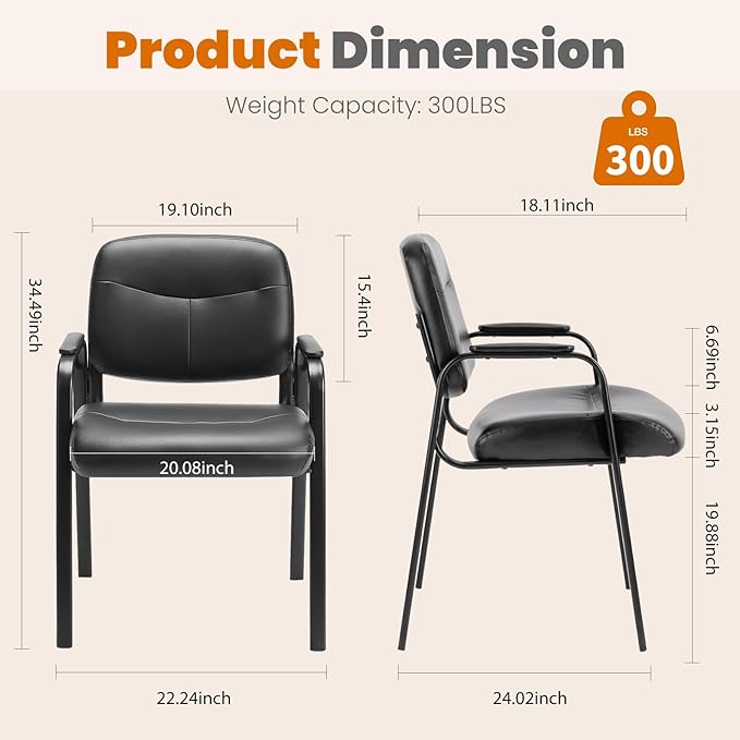 Sweetcrispy Waiting Room Chairs No Wheels Set of 4, Leather Stationary Office Reception Guest Chair with Padded Arms for Elderly Desk Conference Room Lobby Table Side Salon