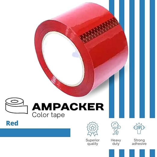 Heavy Duty Packaging Color Tape for Shipping,Packing and Moving 3" Wide x 2.0 Mil Thick -110 Yrd Roll -Acrylic Adhesive Tape for Box Sealing. (1 Roll, Red, 3" Wide x 110 yds)