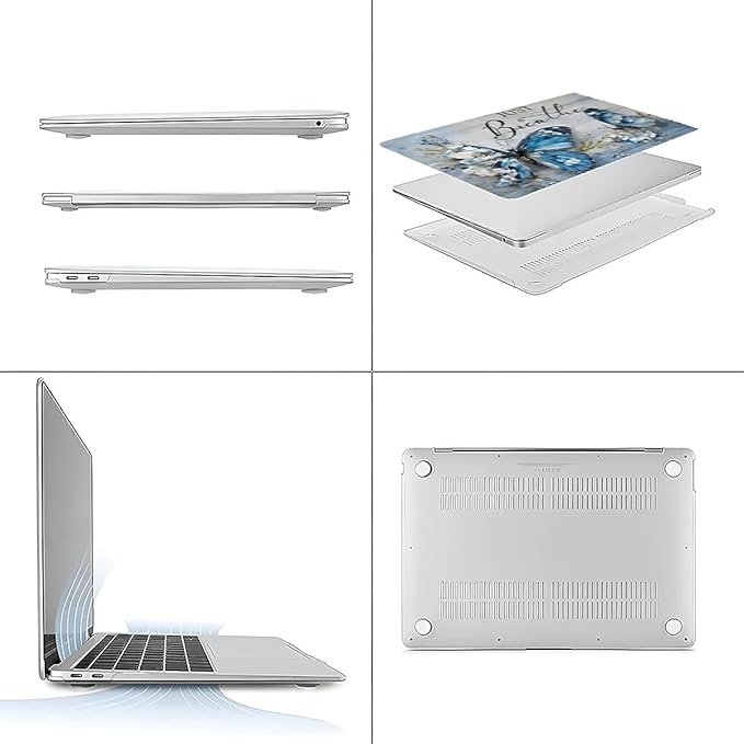 Compatible with 13.3 Inch MacBook Retina A1425/A1502, Blue Flower Butterfly Hard Plastic Shell Cover Case