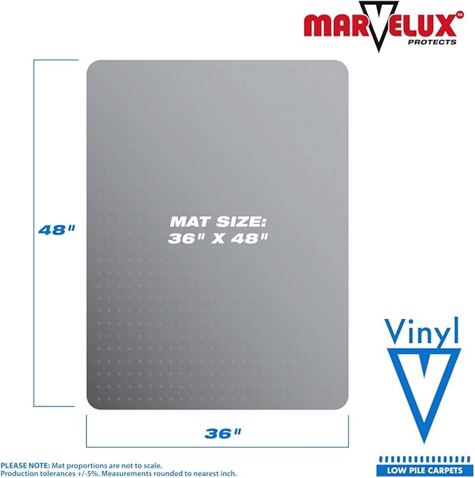 Marvelux Office Chair Mat for Low Pile Carpets 36" x 48”, Clear Vinyl Protector Mat for Under Desks, Rectangular PVC Carpeted Floor Mat for Gaming Chairs and Computer Desks