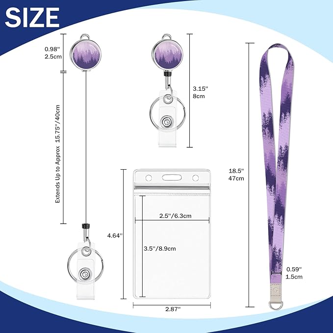 Giancomics Lanyards for Id Badges, Forest Lanyards with Retractable Reel, Waterproof ID Badge Holder for Cruise Ships Cards Key, Cute Work Name Tag Zip Card Protector for Women 2 Pack