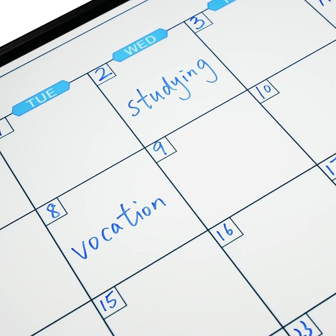 JILoffice Magnetic Calendar Whiteboard & Bulletin Corkboard Combination, Combo Board 24 x 18 Inch, Black Aluminum Frame Wall Mounted Board for Office Home and School with 10 Push Pins