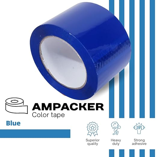 Heavy Duty Packaging Color Tape for Shipping,Packing and Moving 2" Wide x 2.0 Mil Thick -110 Yrd Roll -Acrylic Adhesive Tape for Box Sealing. (36 Rolls, Blue, 2" Wide x 110 yds)