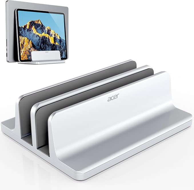 acer Dual Vertical Laptop Stand, Upright Desktop Stand Holder with Adjustable Dock (Up to 15.7''), Aluminum Laptop Rack Storage Desk Organizer for Tablet, MacBook/Samsung/HP/Dell/Chrome Book