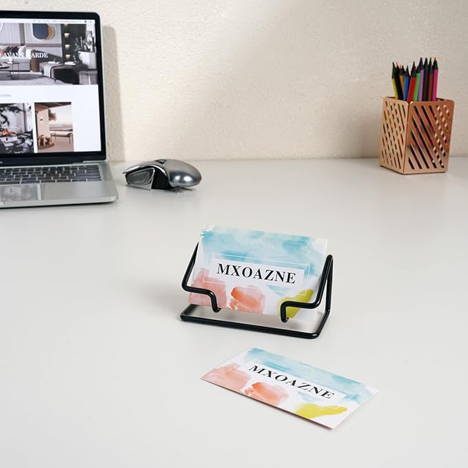 Business Card Holder for Desk, Business Card Display Stand, Modern Desktop Business Card Organizer, 2 Pack, Black