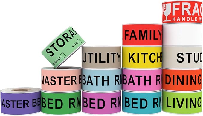 960 Count Home Moving Labels,16 Rolls Different Color Coding Labels for Boxes Stickers + Fragile Stickers + 1 Blank Label roll is for Customized use-Labels