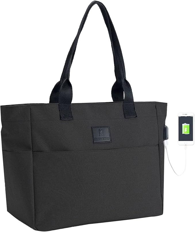 Tote Bag for Women Large Work Bags Laptop 15.6-17 Inch Handbag Purse Book Bag with Zipper for Nurse Teacher School,Black
