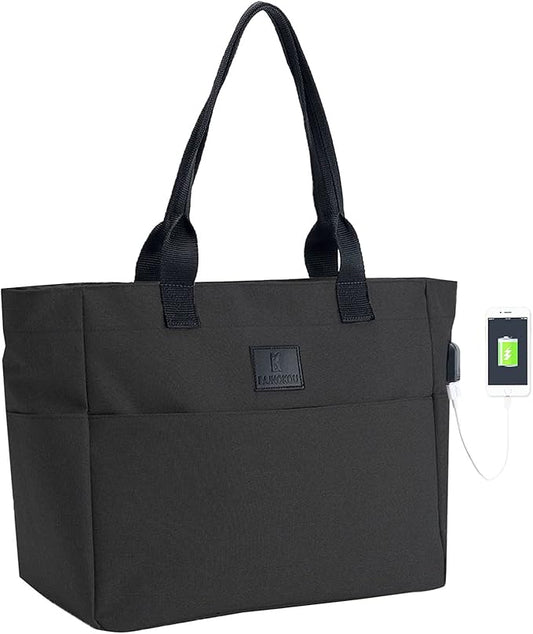 Tote Bag for Women Large Work Bags Laptop 15.6-17 Inch Handbag Purse Book Bag with Zipper for Nurse Teacher School,Black