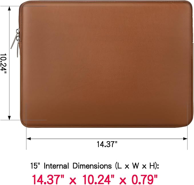 RAINYEAR 15 Inch Laptop Sleeve Soft PU Leather Case Protective Water Resistant Padded Cover Carrying Computer Bag Compatible with 15.4 MacBook Pro, Surface Laptop 3/4 15", New XPS 15 Touch(Brown)