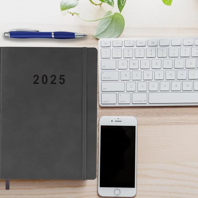 2025 Planner 8.5”x11”, Weekly and Monthly Planner from Jan 2025 to Dec 2025, Vegan Leather Cover, Elastic Closure, Grey