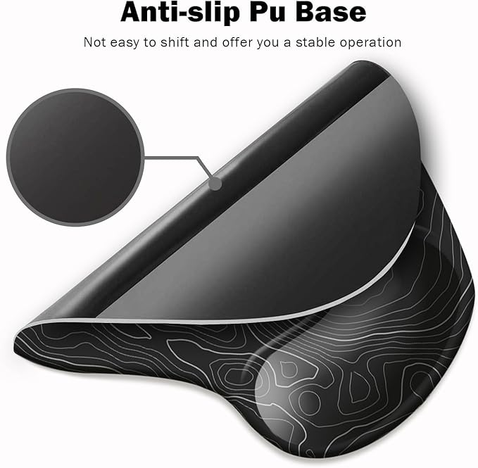 DOOKE Ergonomic Mouse Pad with Wrist Support and Coaster,Mouse Pads with Non-Slip PU Base for Home Office Working Studying Easy Typing & Pain Relief Topographic Contour Black