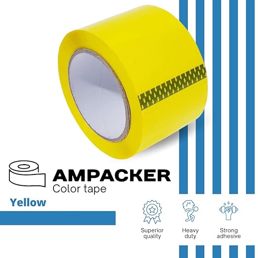 Heavy Duty Packaging Color Tape for Shipping,Packing and Moving 3" Wide x 2.0 Mil Thick -110 Yrd Roll -Acrylic Adhesive Tape for Box Sealing. (4 Rolls, Yellow, 3" Wide x 110 yds)