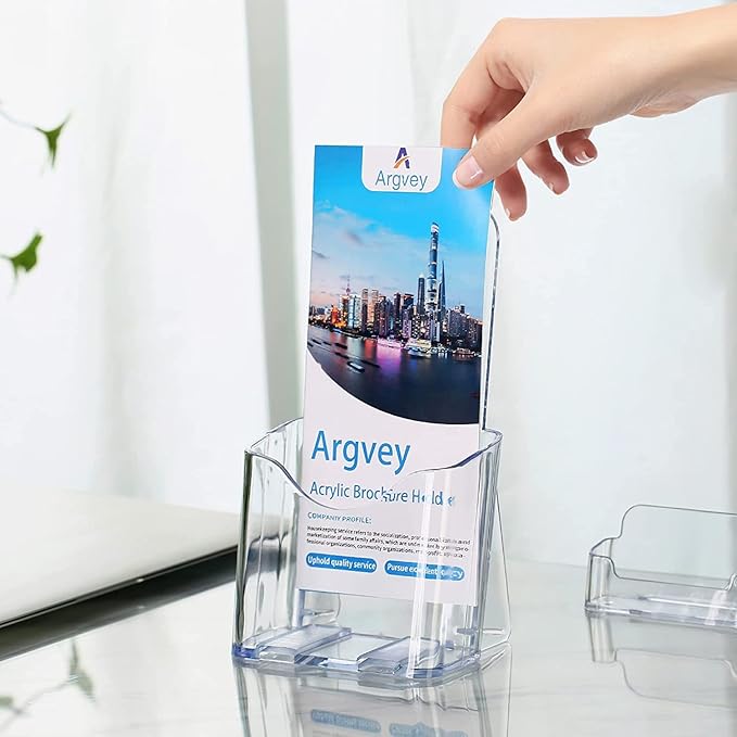 Acrylic Brochure Holder, 10 Pack Plastic Trifold 4 Inches Wide Pamphlet Holder Wall Mount/Countertop Organizer for Display Flyer, Booklet, Document, Literature