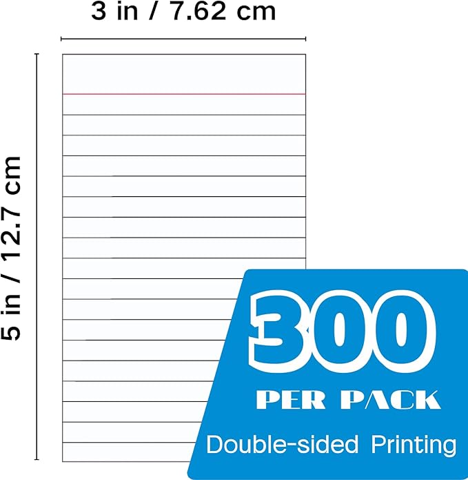 Vertical Ruled Index Cards 3 X 5 Flash Card Double Sided Lined Notecards Heavy Weight Ruled Checklist Thick Recipe Cards for Studying, School, Home and Office（White,300Count）