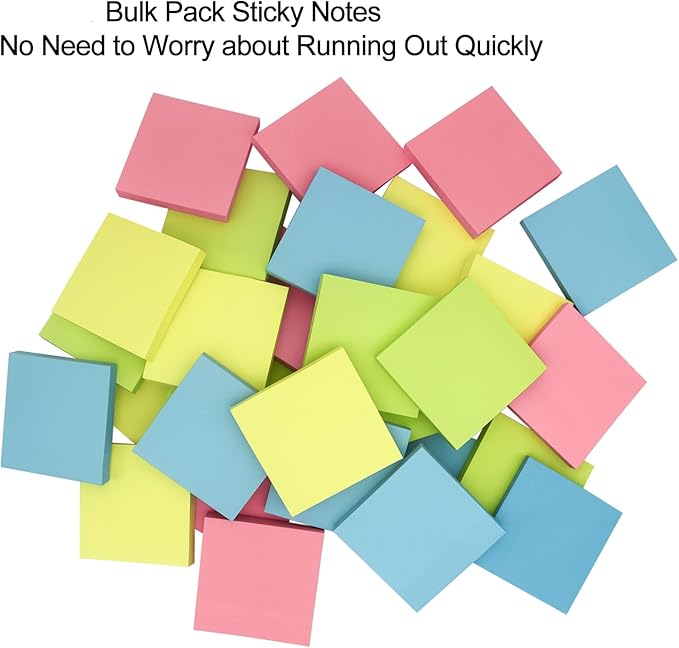 Sticky Notes 3x3, Self-Stick Notes, 8 Pads, 100 Sheets/Pad, Assorted Colors Stickies, Easy to Post Notes for Study, Works, Daily Life (8)