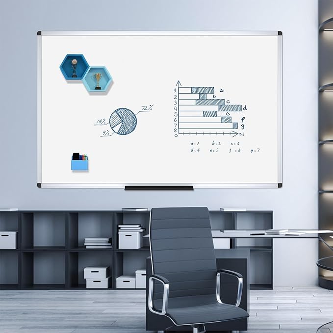 VIZ-PRO Magnetic Dry Erase Board, 60 X 48 Inches, Silver Aluminium Frame