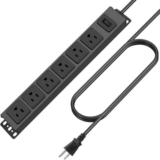 Magnetic Wall Mount Power Strip, Under Desk 6 Outlet Mountable Socket, Metal Long Heavy Duty Surge Protector for Garage, Gaming Table Or Workspace, 3FT Extension Cord.