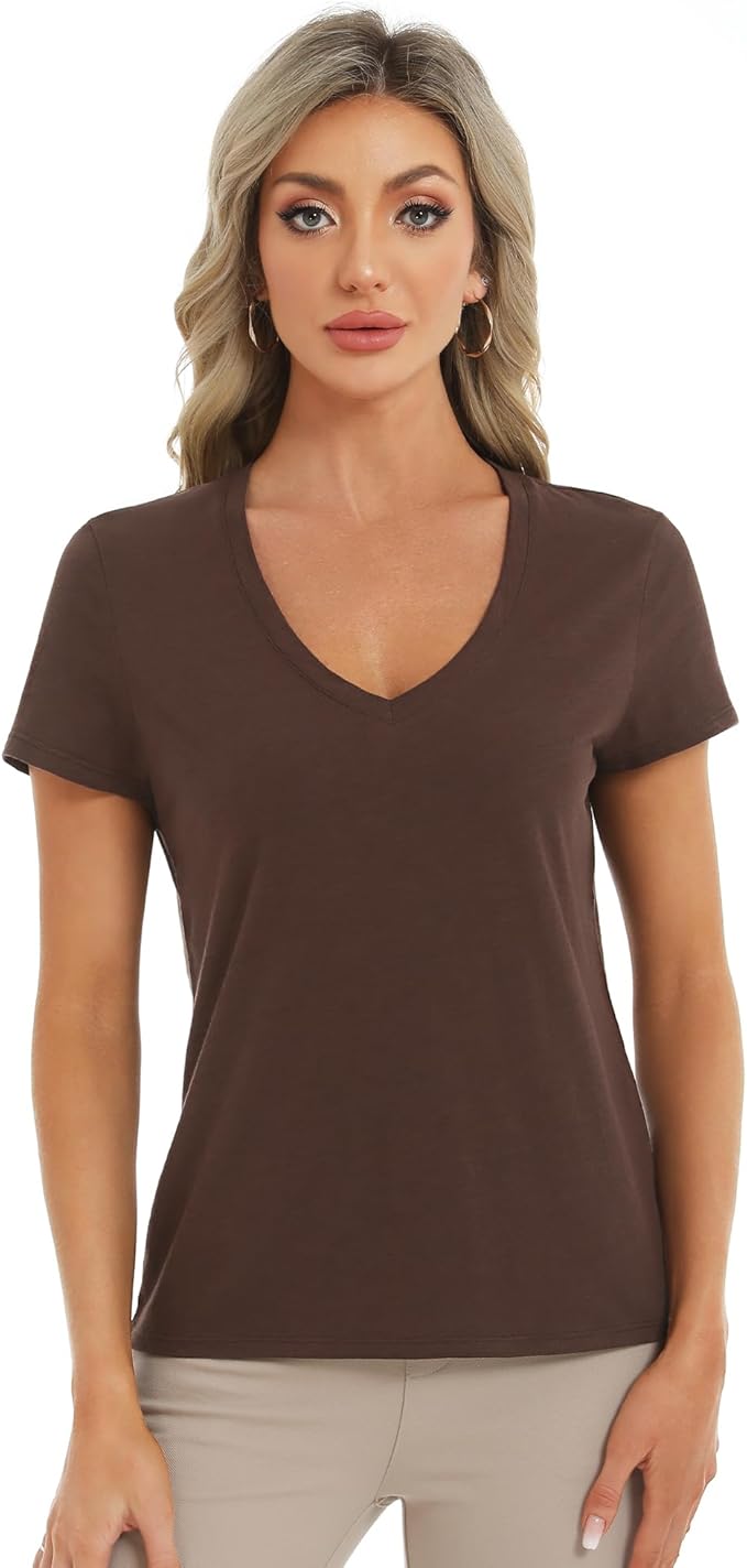 Stelle Womens T Shirts Short Sleeve V Neck Basic Tee Casual Loose Fit Tops Lightweight Soft Summer Outfits Clothes