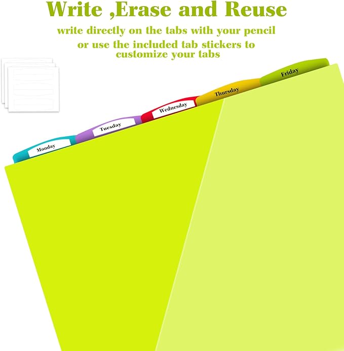 INFUN Plastic 5-Tab Binder Dividers with 2 Clear Pockets - 6 Sets, 30 pcs Multicolor Pocket Dividers with 3 Holes for 3 Ring Binders,Total 30 Tabs