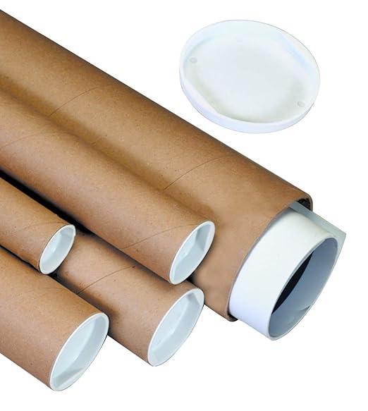 BOX USA BP1530K Mailing Tubes with Caps, 1 1/2" x 30", Kraft (Pack of 50)