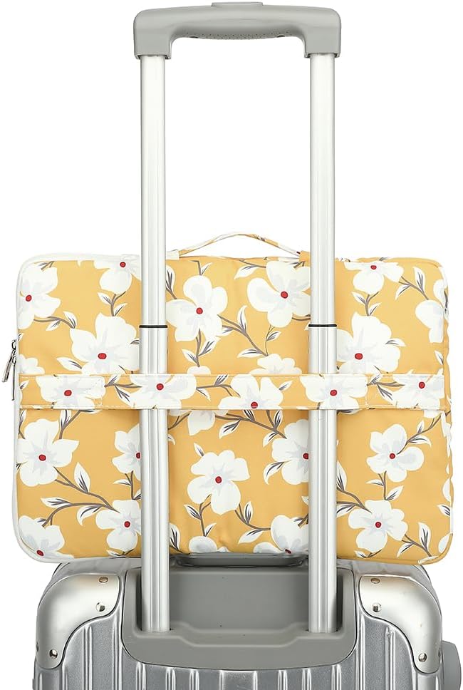canvaslife 360° Protective Laptop Sleeve Case Bag with 4 Pockets for MacBook Pro 16 inch and 15 inch-15.6 inch Laptop (Yellow flower)