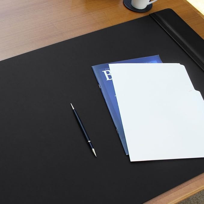 Dacasso Pad with Side Rails Luxury Leather Blotter for Writing-Executive Desk Surface Protector, 34” x 20”, Black
