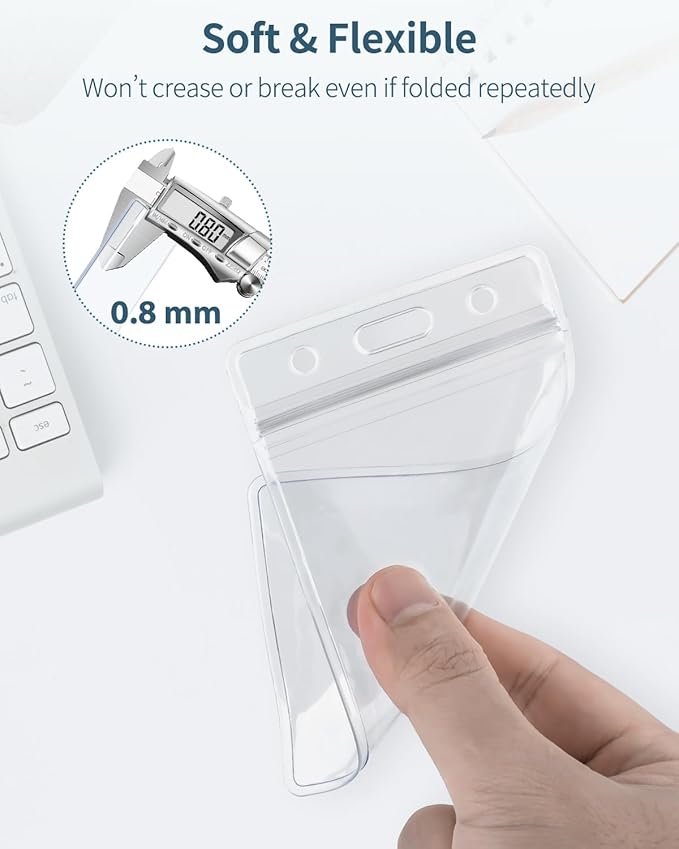 Pawfly 50 Pack Vertical ID Card Badge Holder Waterproof Clear Card Sleeve Case Cover Heavy Duty Card Protector Pouch with Resealable Zip for Proximity Key Card Driver’s License and Credit Card