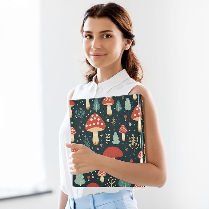 Cute Mushroom Red 3 Ring Binders with Clipboard File Folder for Office School with Pocket, 2 Pack, E01W24021