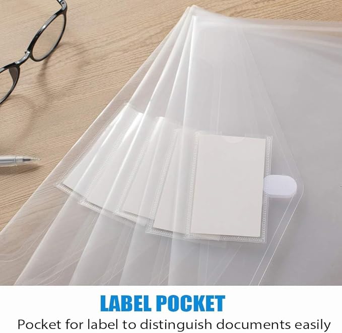 Sooez 5 Pack Plastic Envelopes Poly Envelopes, Clear Document Folders US Letter A4 Size File Envelopes with Label Pocket for School Home Work Office Organization, Clear