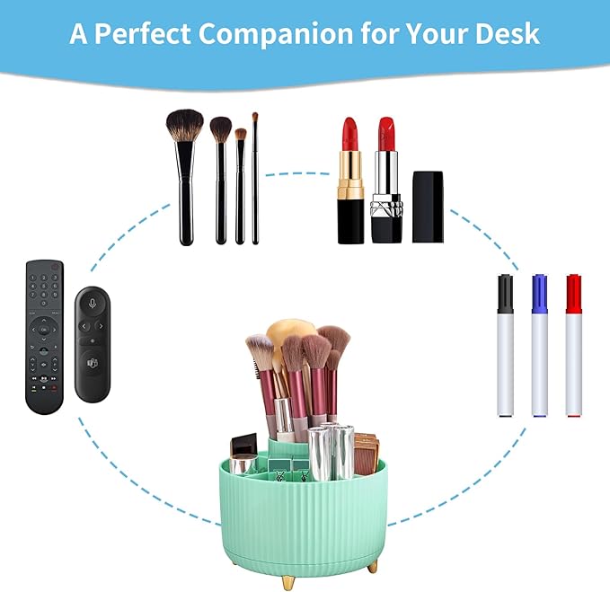 Marbrasse Desk Organizer, 360-Degree Rotating Pen Holder for Desk, Desk Organizers and Accessories with 5 Compartments Pencil Organizer, Art Supply Storage Box Caddy for Office, Home (Mint Green)