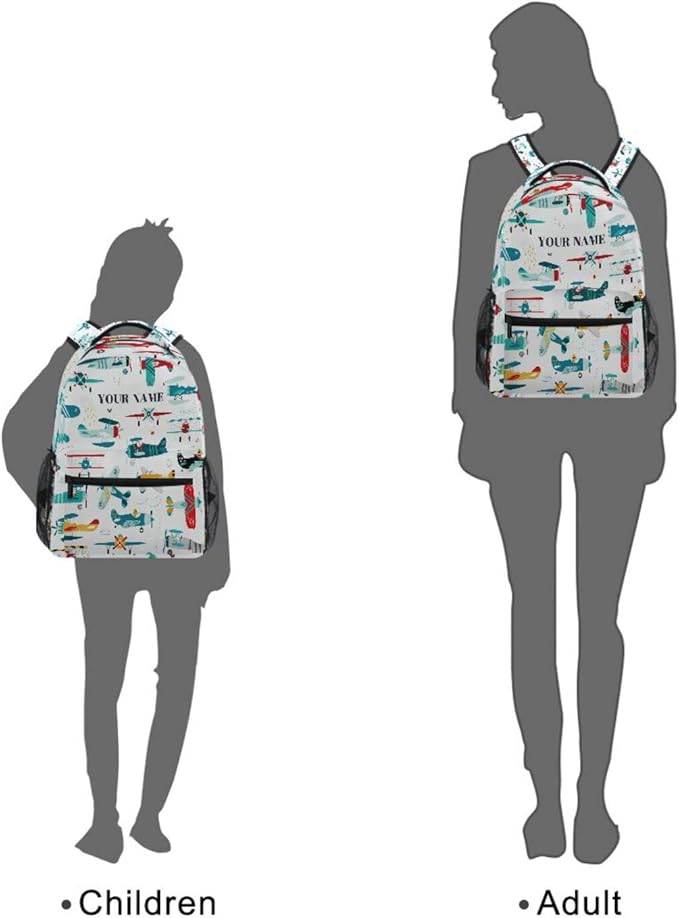 AUUXVA Custom School Backpack for Boys Kids with Name/Text Personalized Bookbag Add Your Name Customized Backpack Color Helicopter Airplane School Bag Laptop Backpack Travel Camping Daypack