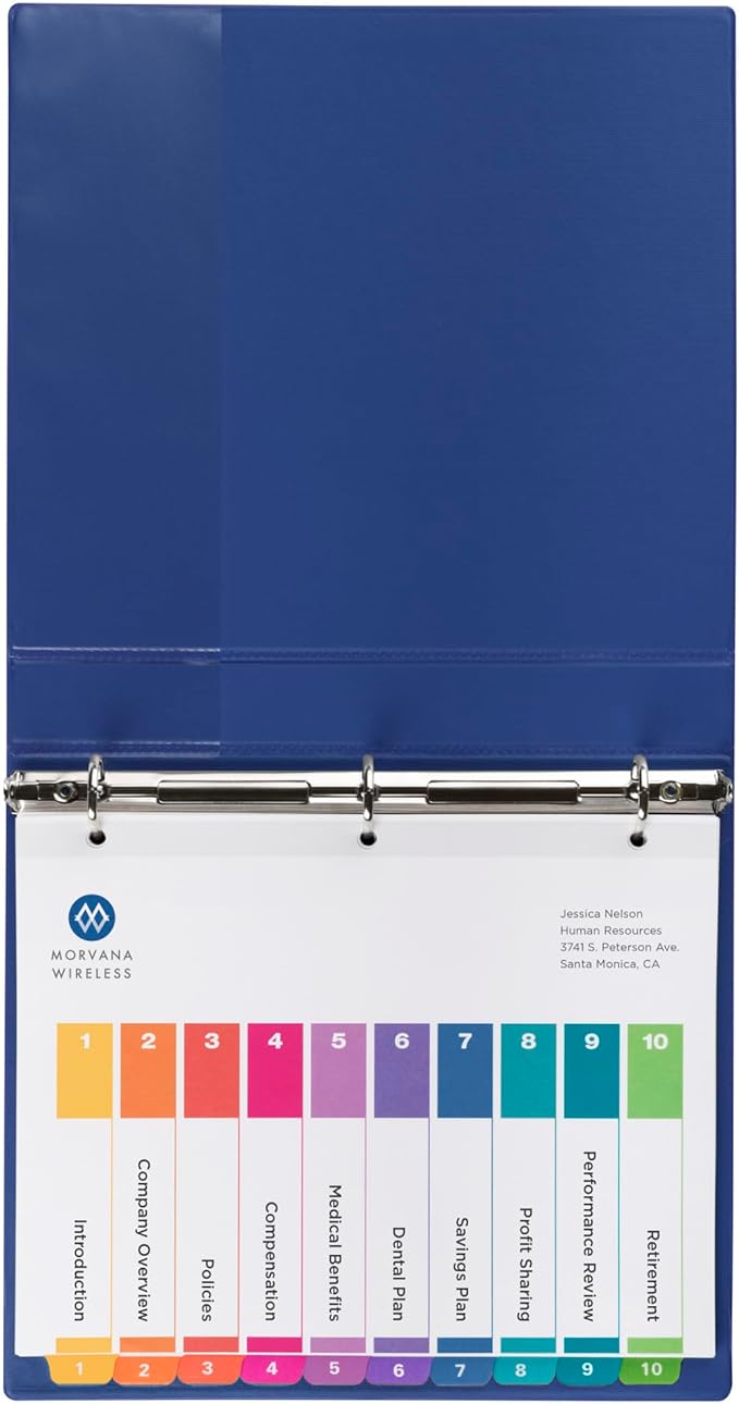 Avery 10 Tab Dividers for 3 Ring Binders, Customizable Table of Contents, Multicolor Tabs, 3 Sets (11072)