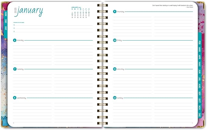 HARDCOVER 2025 Planner, 8.5"x11": 14 Months (November 2024 - December 2025), Daily Weekly Monthly Planner, Yearly Agenda, Bookmark, Pocket Folder and Sticky Note Set (Rainbow Gold Marble)