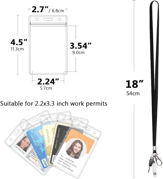 3 Pack Neck Lanyard with ID Badge Holder, Office Strap Lanyards, Stainless Metal Swivel Hook for Name Tag, Badge Holders, Keychains, Card, Black