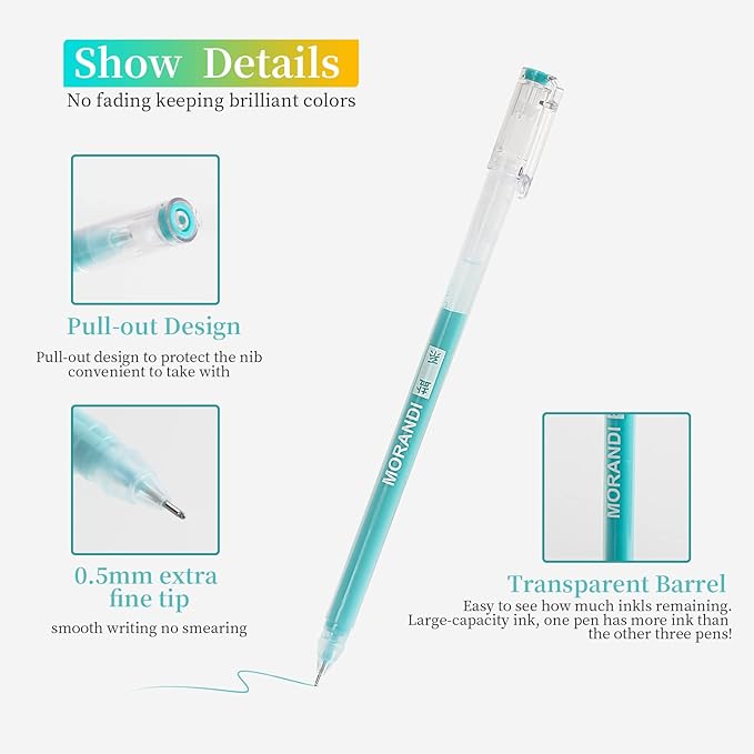 0.5mm Journal Colouring Pens, Assorted Rainbow Colors Pens Set of 9 for Adults Journal Coloring Calligraphy,Made for Everyday Writing, Journals,Drawing,Coloring Books (Morandi-Retro Color)
