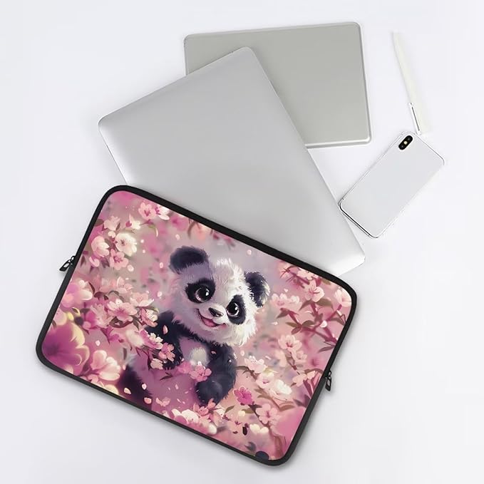 Panda Cherry Blossom Printed Computer Case Bag for Girls Boys, Washable 10 Inch Laptop Bag Carrying Case Laptop Briefcase Neoprene with Zipper, Compatible with Various Computers, Pink