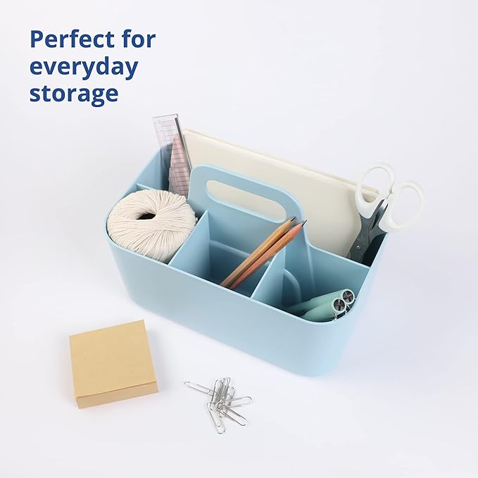 BLUE GINKGO Stackable Organizer Caddy – Korean-Made Portable Tote for Bathroom, Office, Crafts, or School Supplies (Rectangle, Blue)