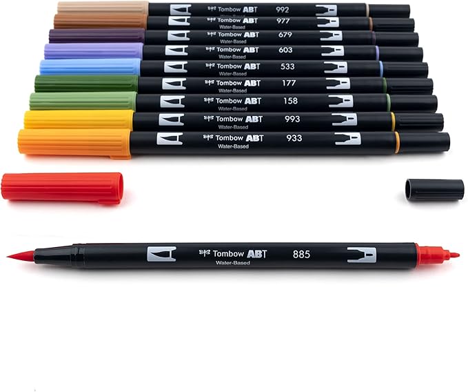 Tombow 56168 Dual Brush Pen Art Markers, Secondary, 10-Pack. Blendable, Brush and Fine Tip Markers